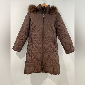 REGENCY Women's Quilted Jacket with Hood, Zip Pockets, Brown L